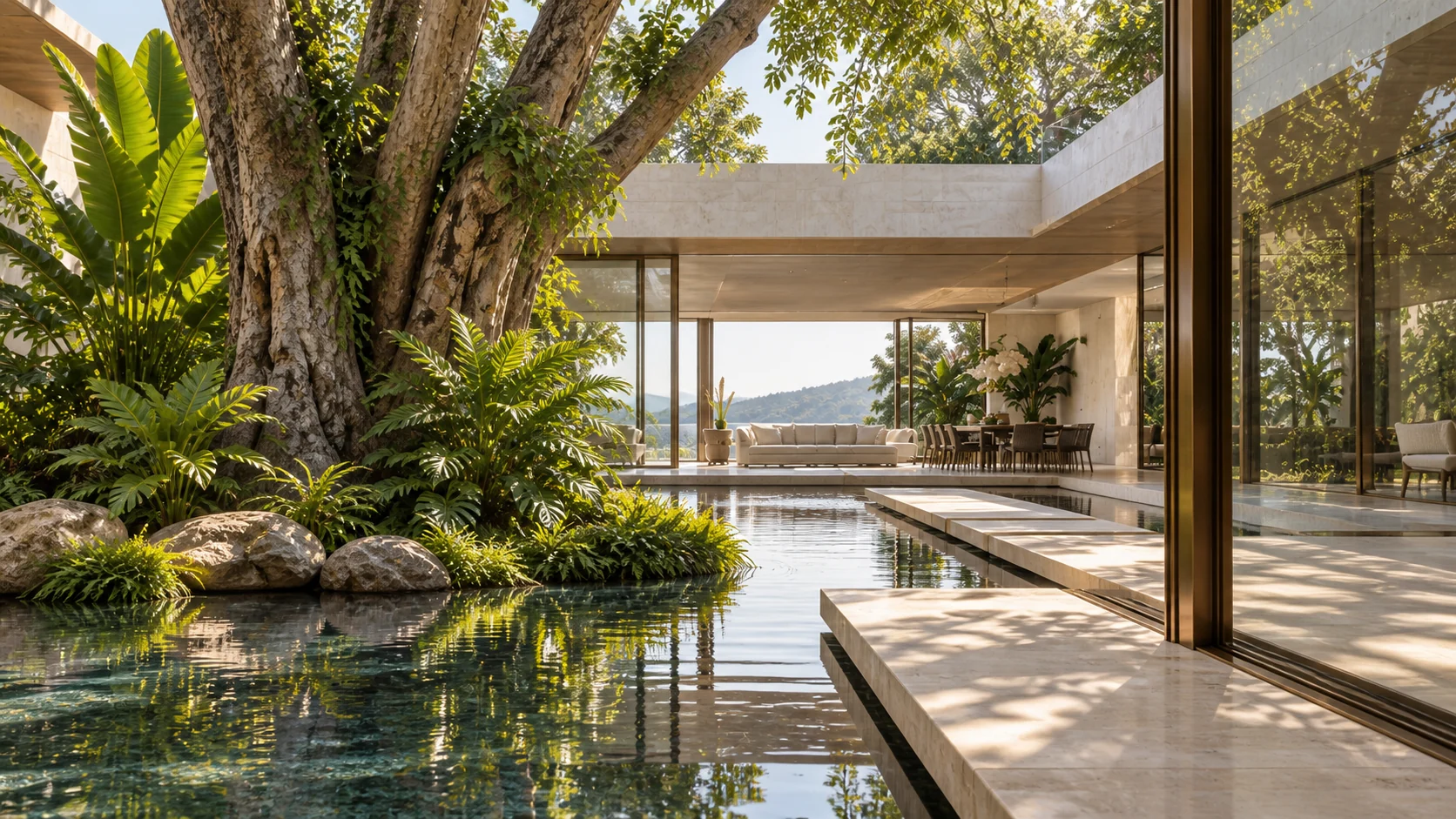 Villa Atria — Planted courtyard and water
