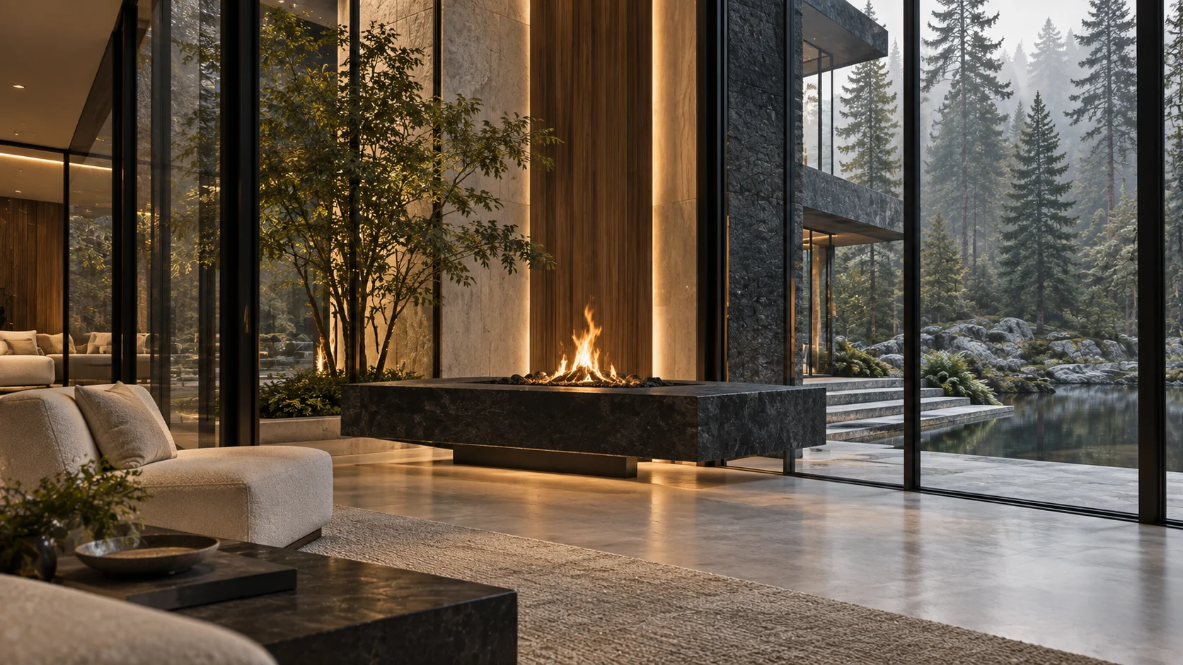 Villa Bruma — Fireplace and stone details