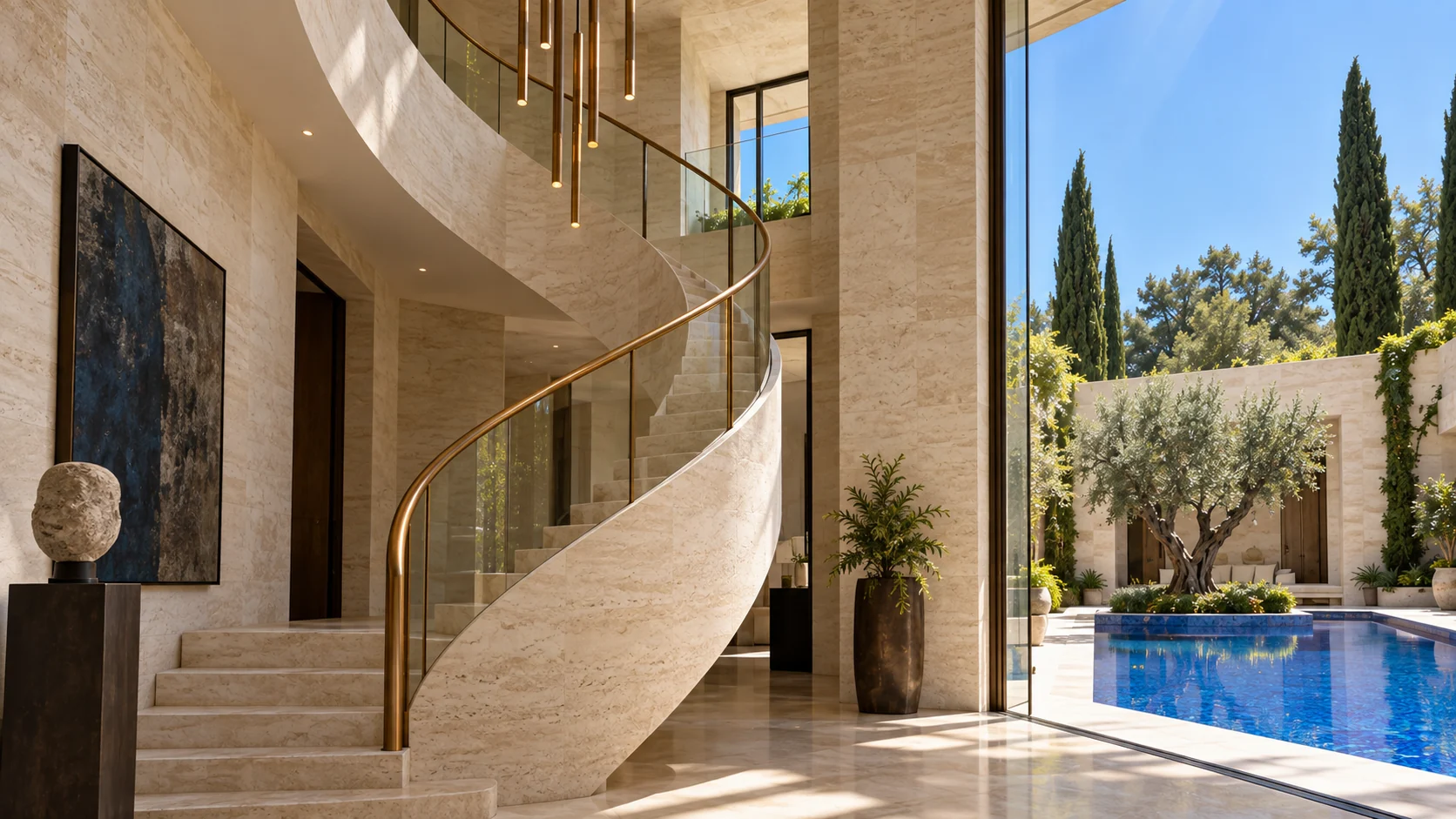Villa Cobalto — Sculptural staircase and interior space