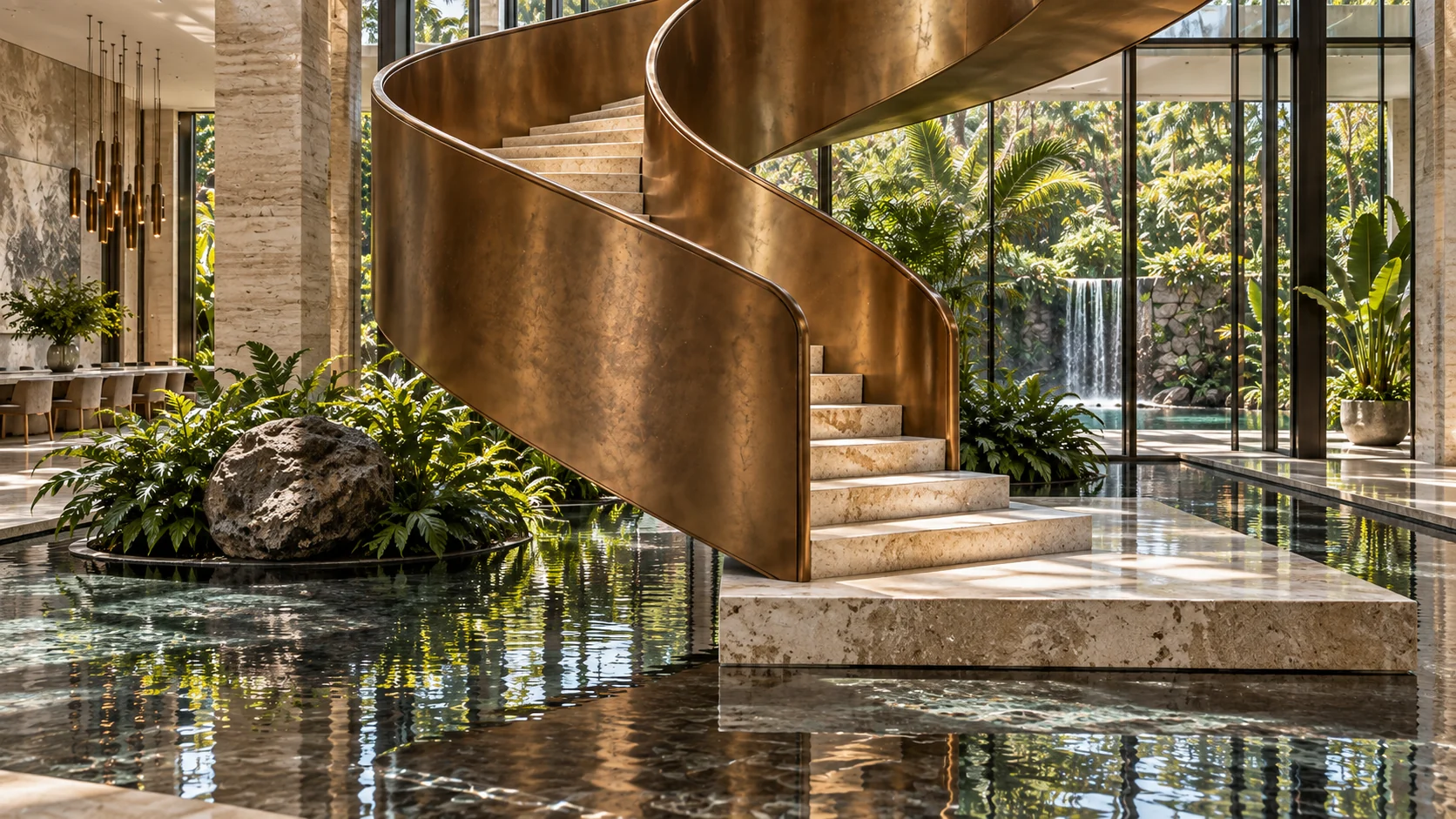 Villa Iris — Sculptural staircase and interior space