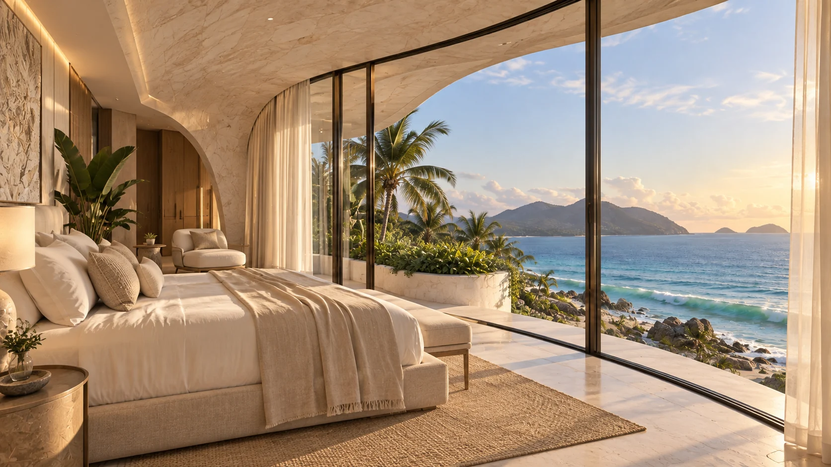Villa Nacre — Bedroom opening to the landscape