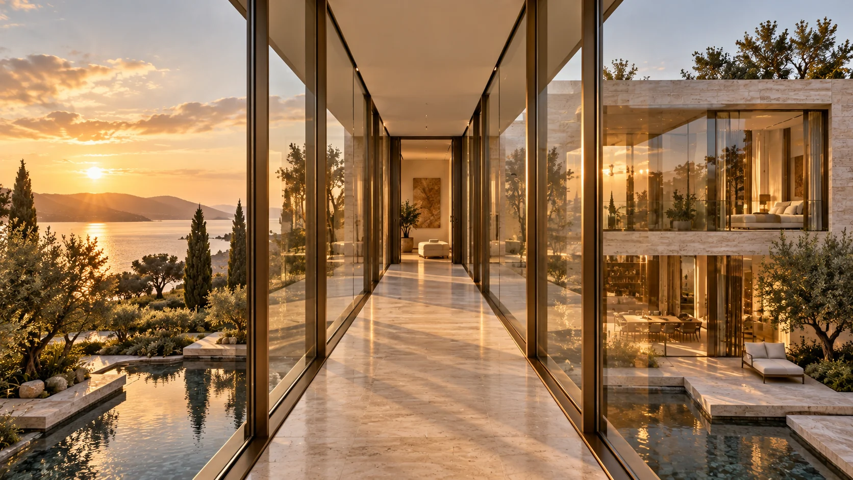 Villa Nexo — Glazed bridge connecting the residence