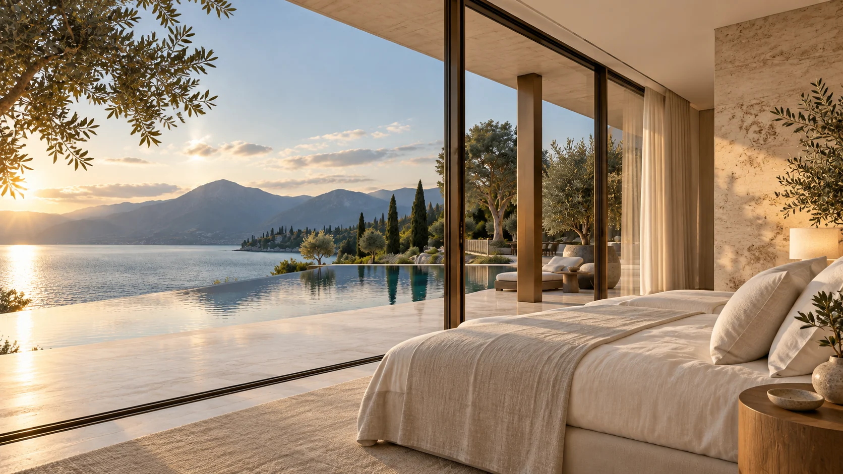 Villa Riva — Bedroom opening to the landscape