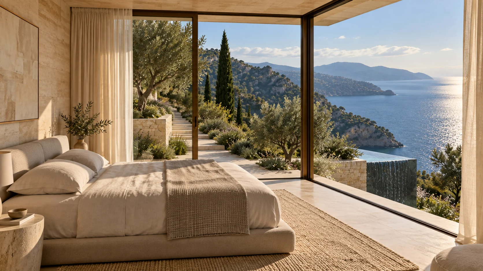 Villa Senda — Bedroom opening to the landscape