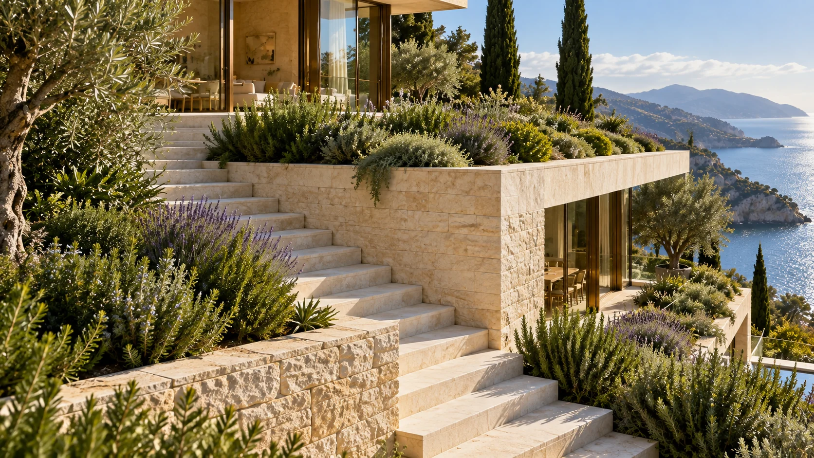 Villa Senda — Garden terraces and exterior steps
