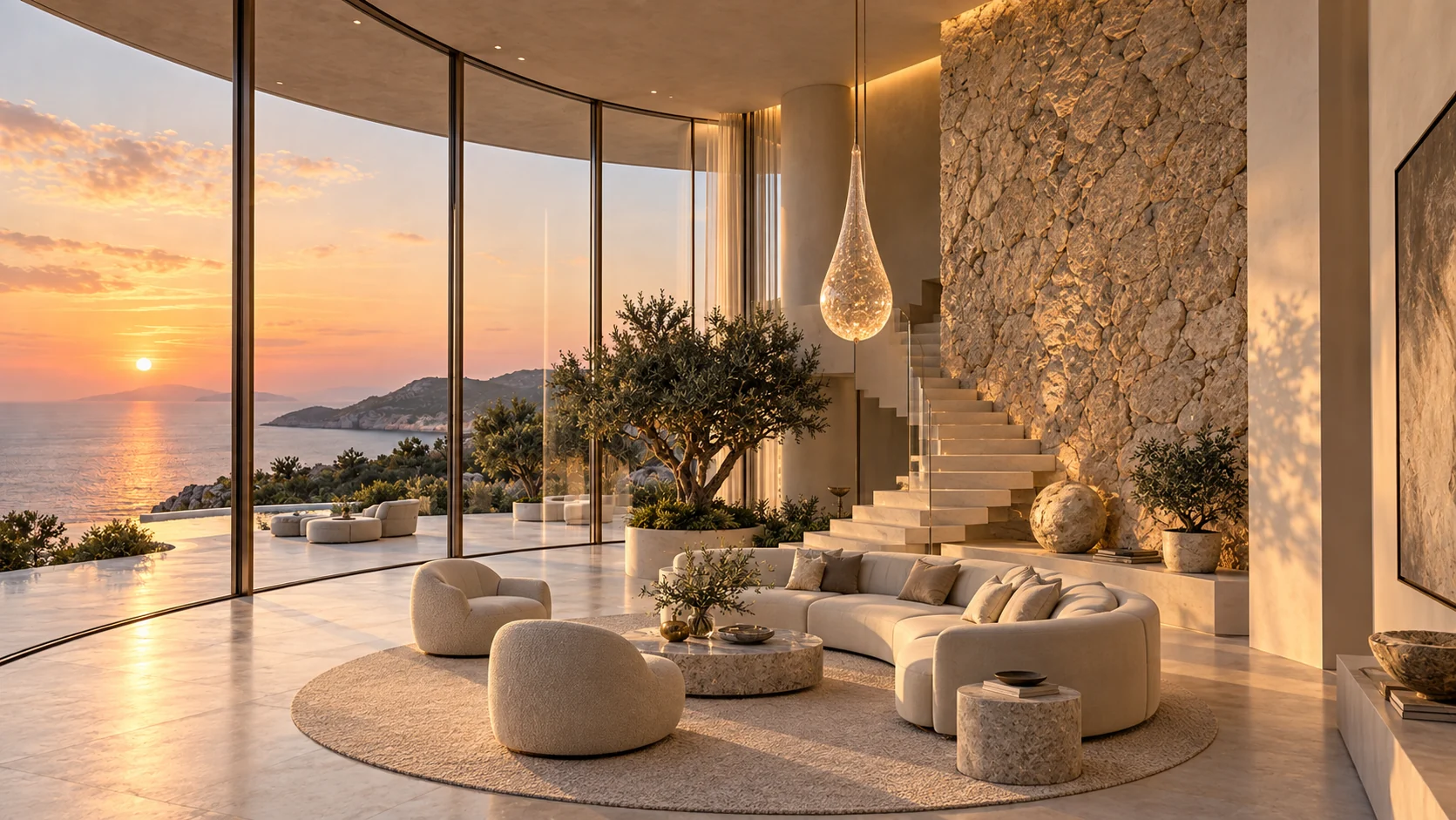 Villa Solara — Sculptural staircase and interior space