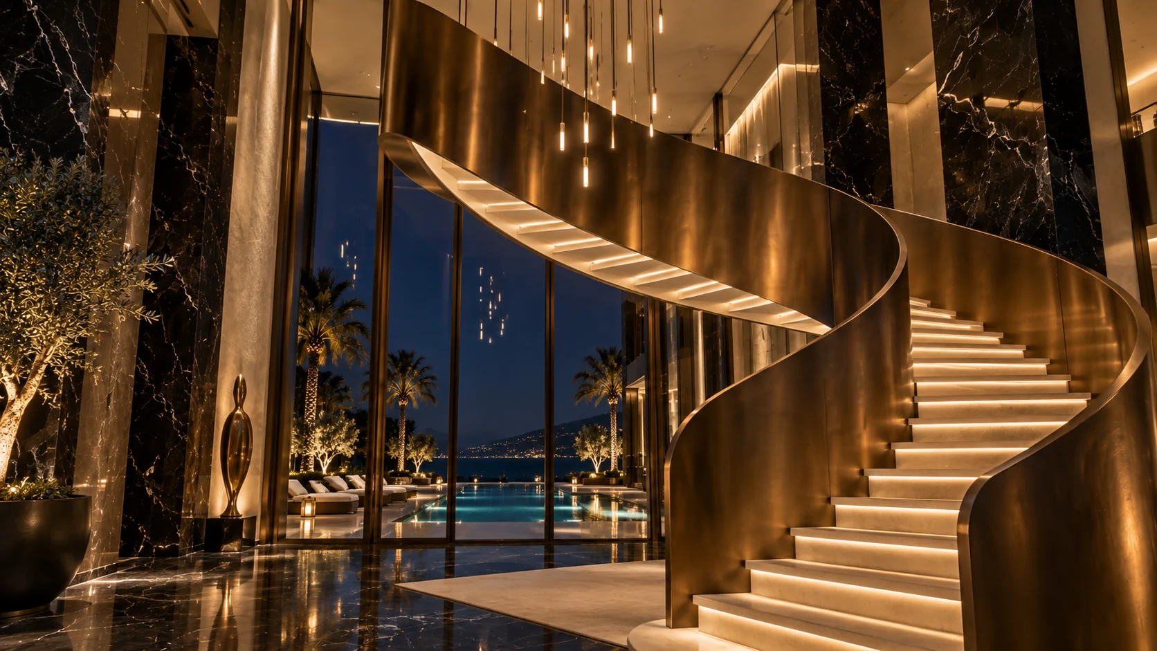 Villa Umbra — Sculptural staircase and interior space