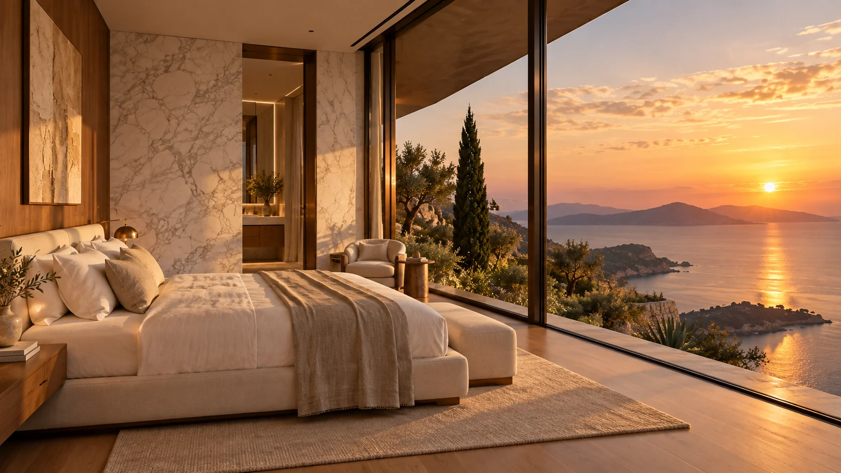 Villa Vértice — Bedroom opening to the landscape